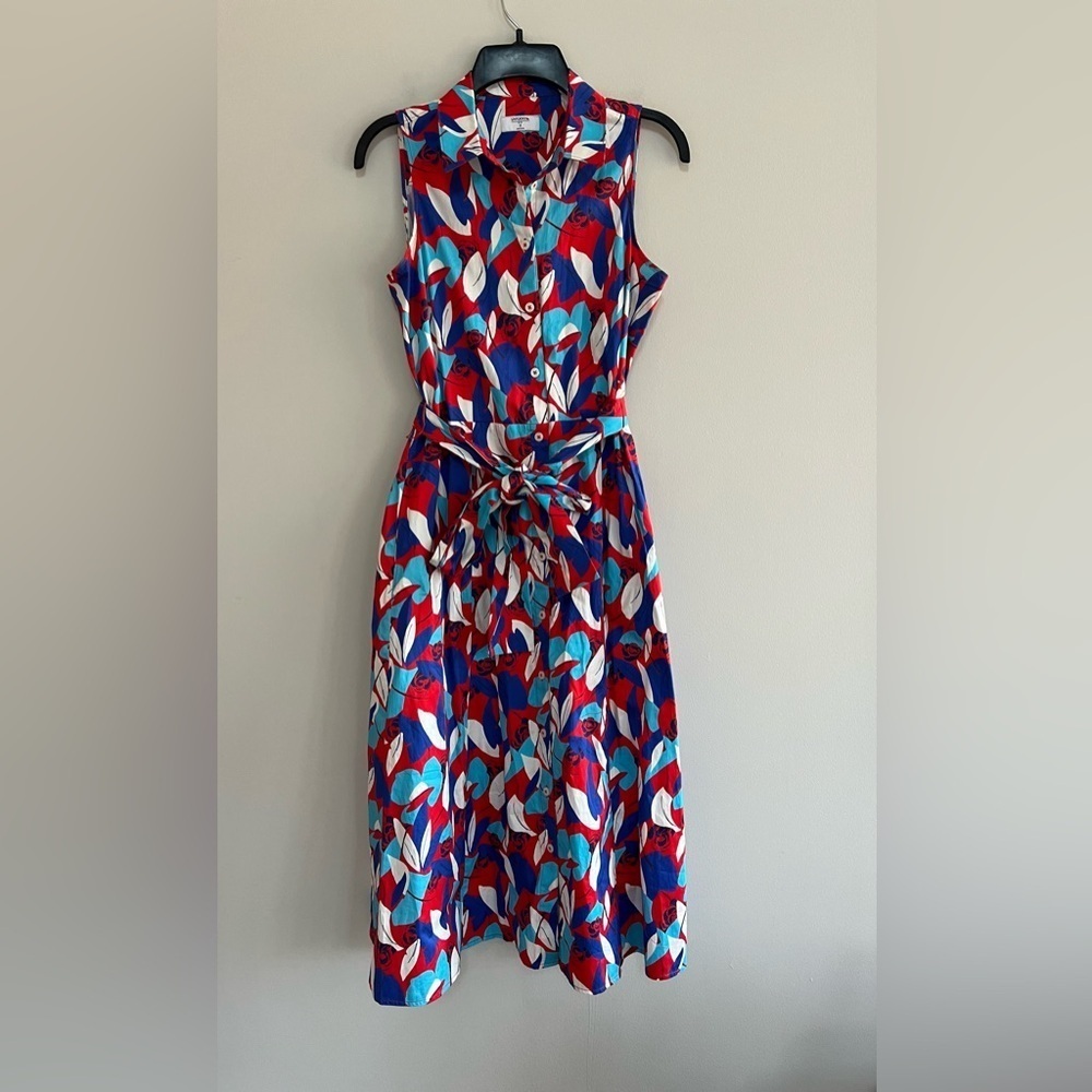 UntuckIt for her Cotton Button Front Faye Dress in Blue, Red, White Floral, 4